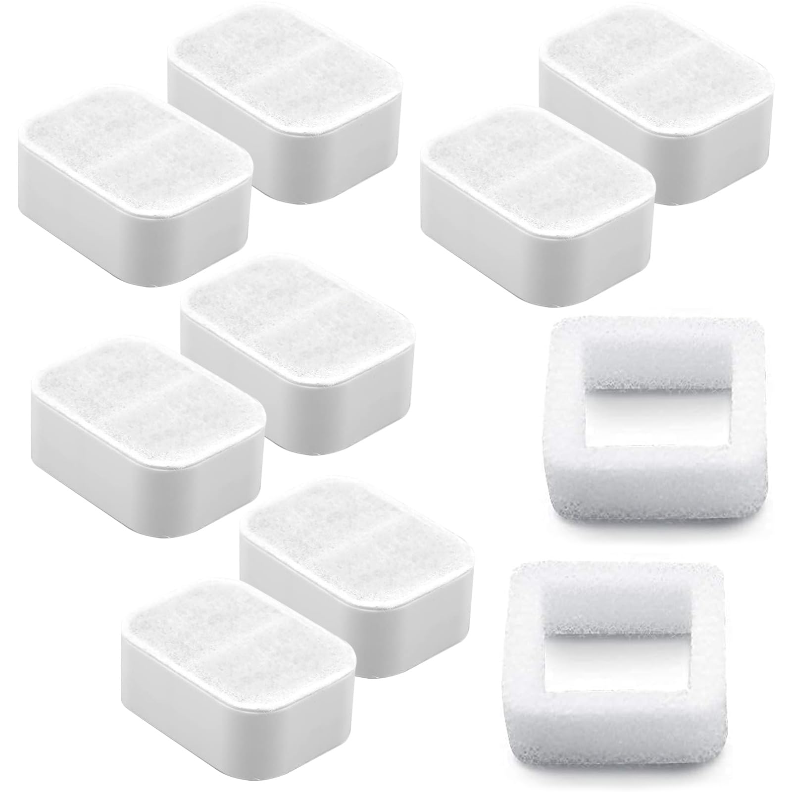 Carkio Ceramic Cat Water Fountain Replacement Filters Compatible with Tritone/Fiumi Ceramic Pet Lotus Ceramic Pet Drinking Fountain, 8 Pack Pet Fountain Replacement Filters and 2 Pack Foam Filters