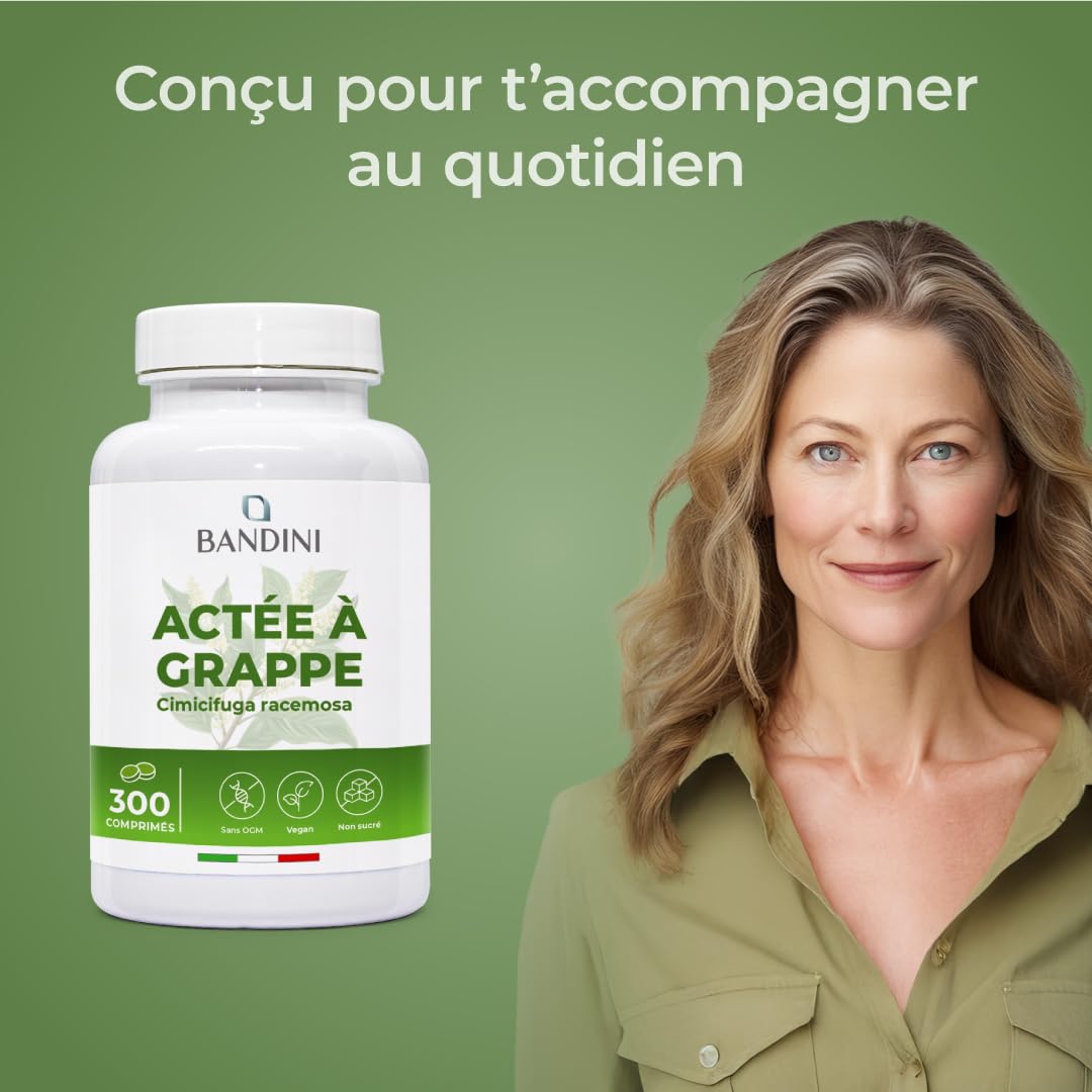Bandini® Actée à grappe 300 comprimés | Cimicifuga racemosa ou Actaea racemosa rhizome extrait sec | Complément alimentaire Vegan | 300 mg par dose quotidienne | Supplément Naturel et Végétalien