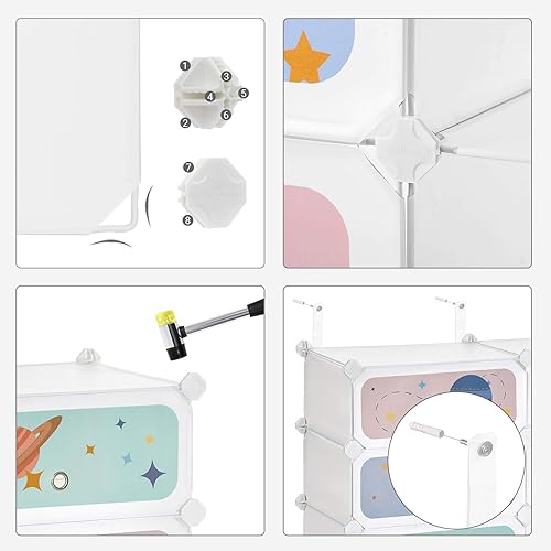 Miniatura 7 de SONGMICS Zapatero para niños con puertas, organizador de almacenamiento apilable de 6 ranuras, armario de plástico, juguetes, libros, ropa, 12.2 x