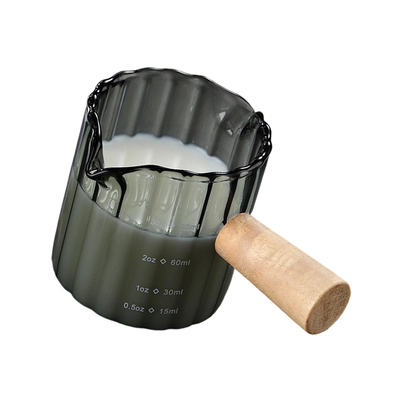 hogtnd Professional Milk Frothing Pitcher Coffee Measuring Cup with Duals Spouts and Comfortable Wood Handle Kitchen Measuring Cup