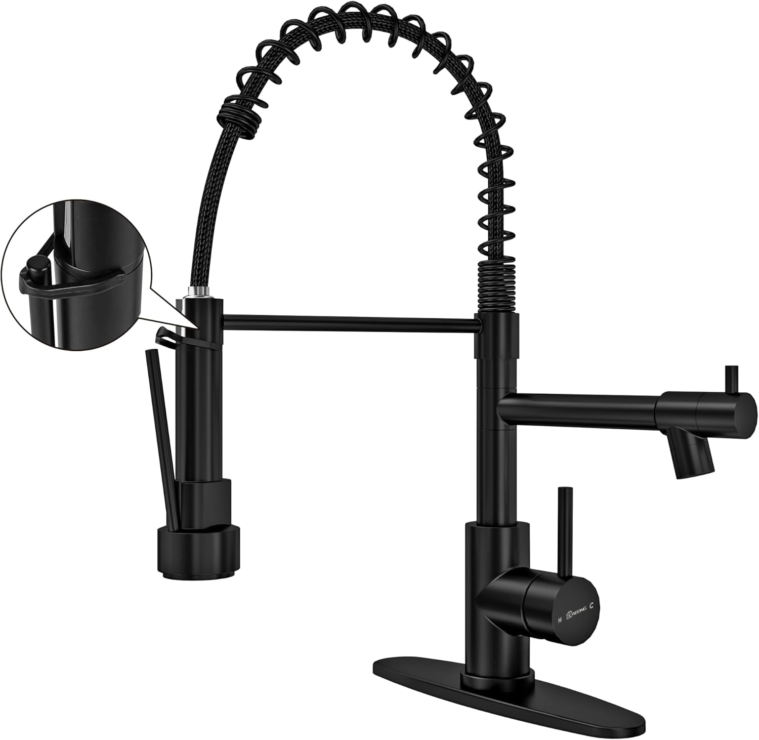 Commerical Kitchen Faucet with Pull Down Sprayer, Kitchen Sink Faucet with Pot Filler Single Handle Two Spout Stainless Steel with Deck Plate for Bar Laundry RV Utility Sink,Matte Black