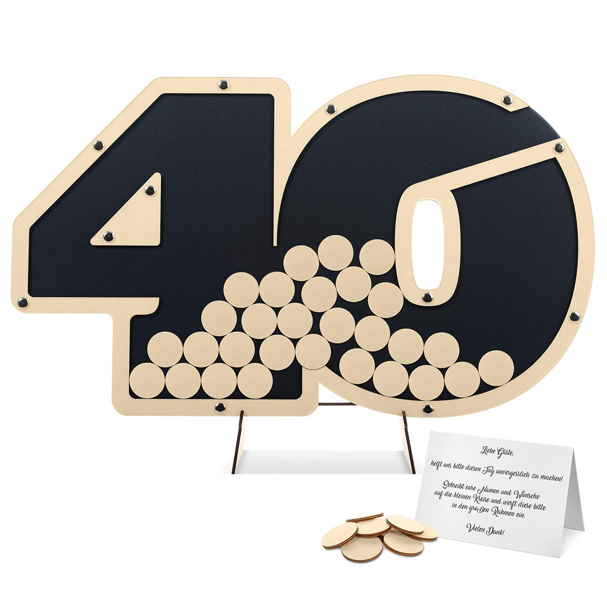 Geburtstag Gästebuch Alternative 53,5x32cm inkl. Standfuß und Holzkreise zum Einwerfen - 40 Jahre Anthrazit