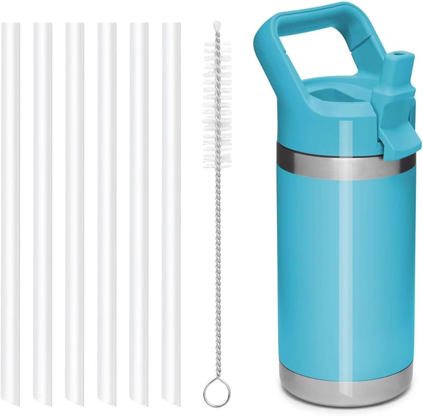 Replacement Straws Compatible with YETI Rambler Jr. 12 oz Kids Water Bottle-Accessories Set Include 6 BPA-FREE Straws and 1 Cleaning Brush