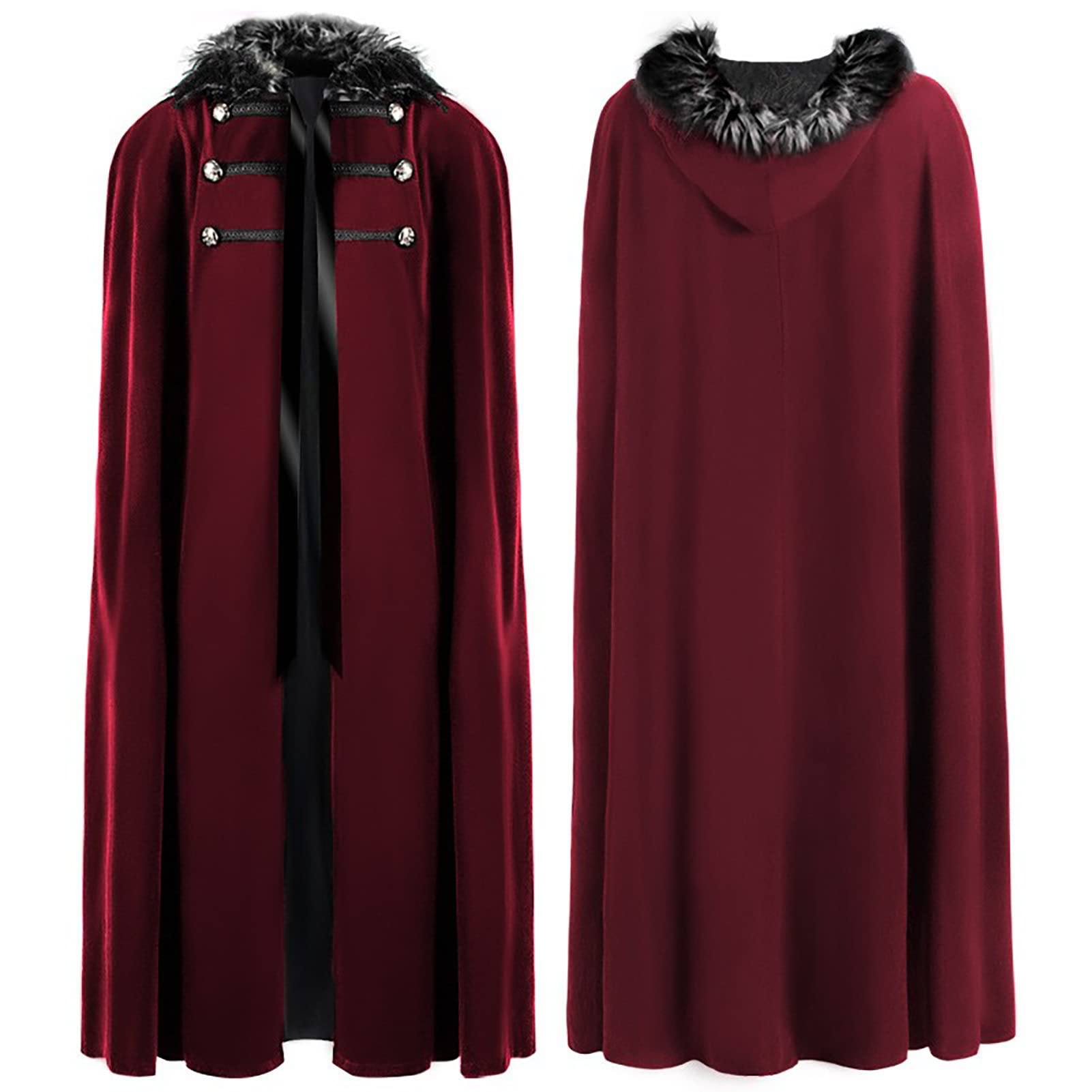 Limqer Unisex Role King play Viking costume Medieval Steampunk cape Victorian cloak Lord Cosplay Cloak Samurai cape, Red, One Size — image 1