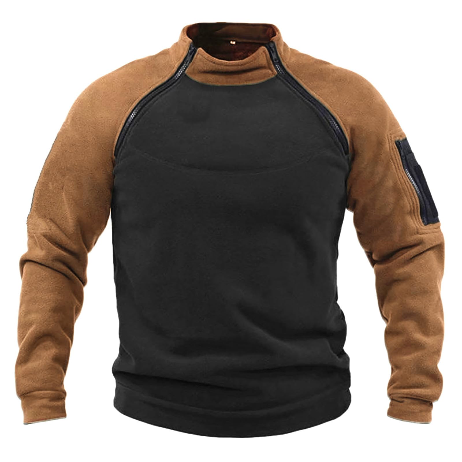 Men's 798#Brown Fleece Pullover Workout Military Tactical Mock Neck Pullover Uk Winter Outdoor Sport Fleece Long Sleeve Sweatshirts Combat Fleece Jacket Jumper Sweater Tops Brown Xxl