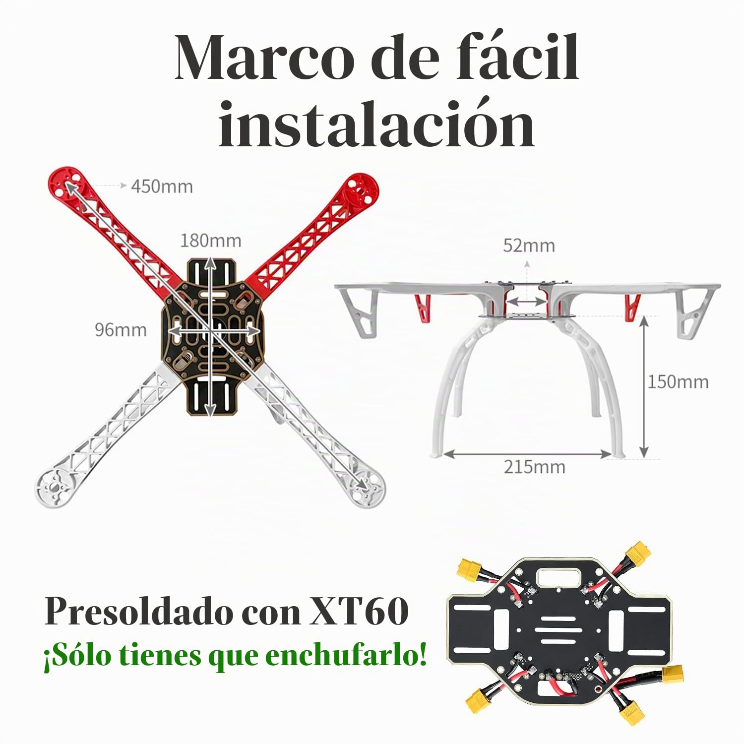 Marco Para Drone F450 De 450 Mm – Kit Quadcopter En X Con Patín De Aterrizaje (estándar)