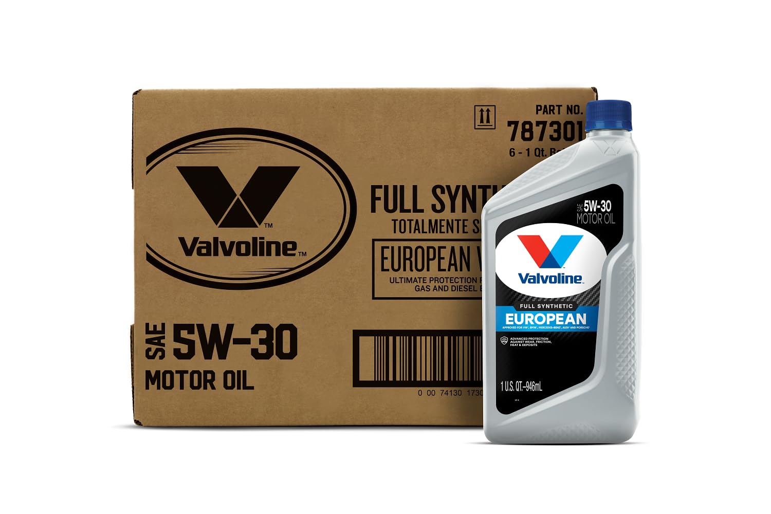 European Vehicle Full Synthetic SAE 5W-30 Motor Oil 1 QT, Case of 6