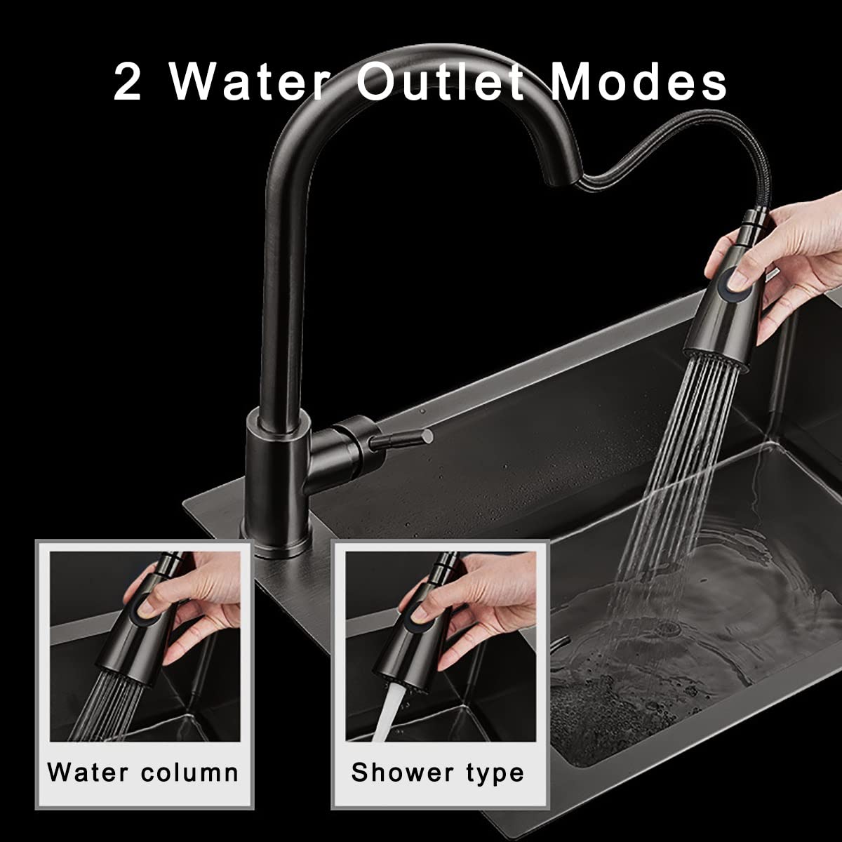 Lavello da Cucina Nero, Lavello Quadrato in Acciaio Inox, Lavello Multifunzionale con Accessori per Fognatura, Lavello per Cucina da Bar, Nero 48 * 35 Cm