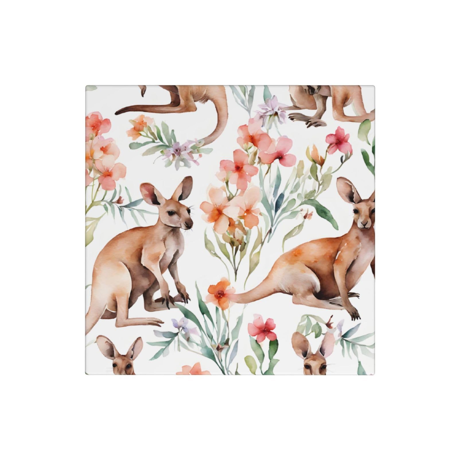 Keramikuntersetzer mit lustigem Cartoon-Känguru-Zoo, quadratisch, saugfähig, mit Halter, für Zuhause, Büro, Bar, Restaurant, 6 Stück
