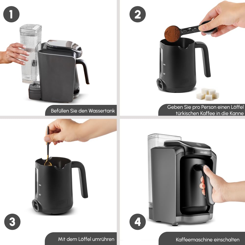 KARACA Hatır Aqua - Automatische Türkische Kaffeemaschine Mit Wassertank, Akustisches Warnsystem, 5 Tassen Türkischer Kaffee Kapazität, 735 Watt - Galaxy Grey