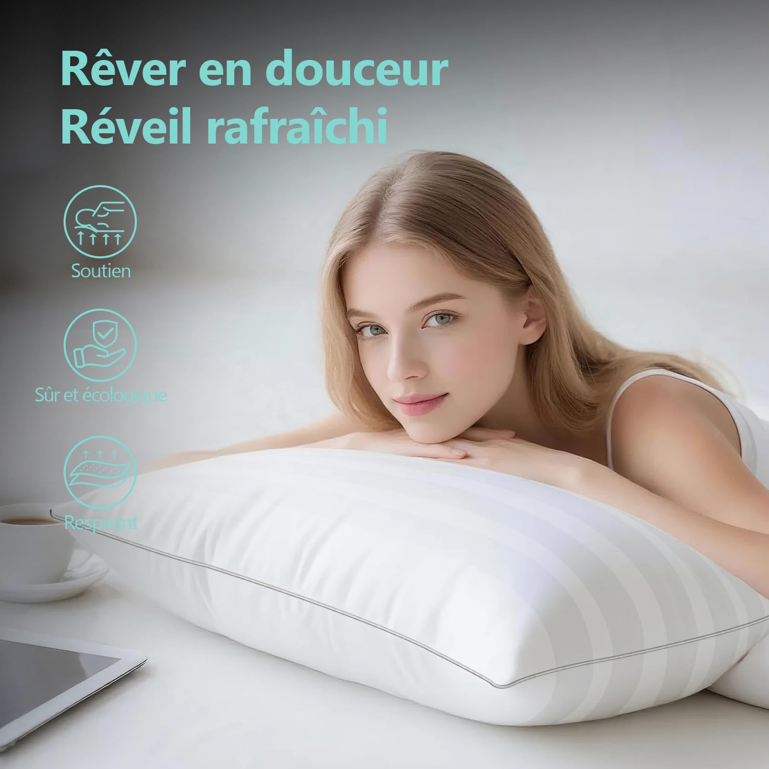 Oreiller 50x70 cm Lot de 2, Oreillers doux Moelleux, Qualité Hôtelière de Luxe, Oreillers Classiques, Coussin Respirant et Doux, Lavable, Idéal pour Dormeurs sur Le Côté, Le Dos et Le Ventre | Qualité Hôtelière de Luxe, Oreillers Classiques, Lavable, Idéa