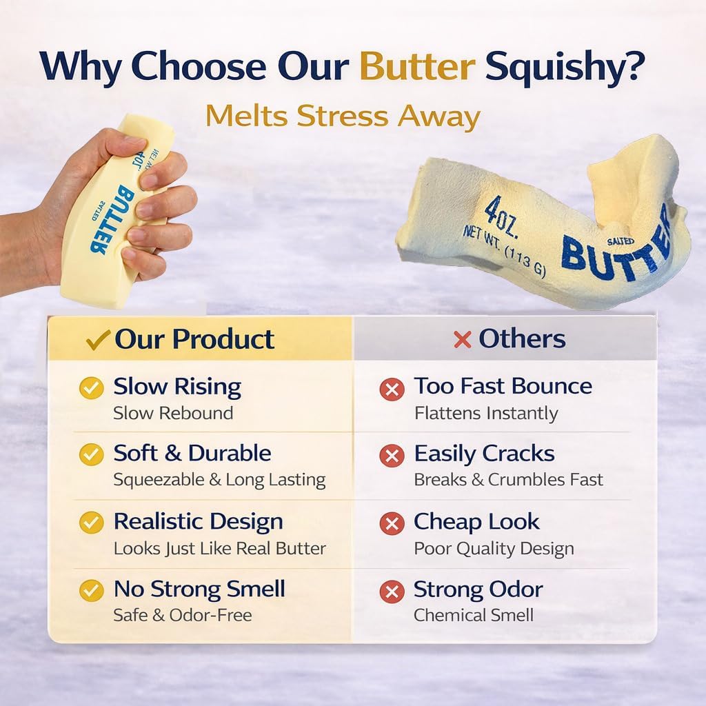 Butter Squishy Stick, Slow Rising Squishies, Butter Squeeze Stress Balls, Soft Squeeze for Office Desk & Home Use (1, Standard)