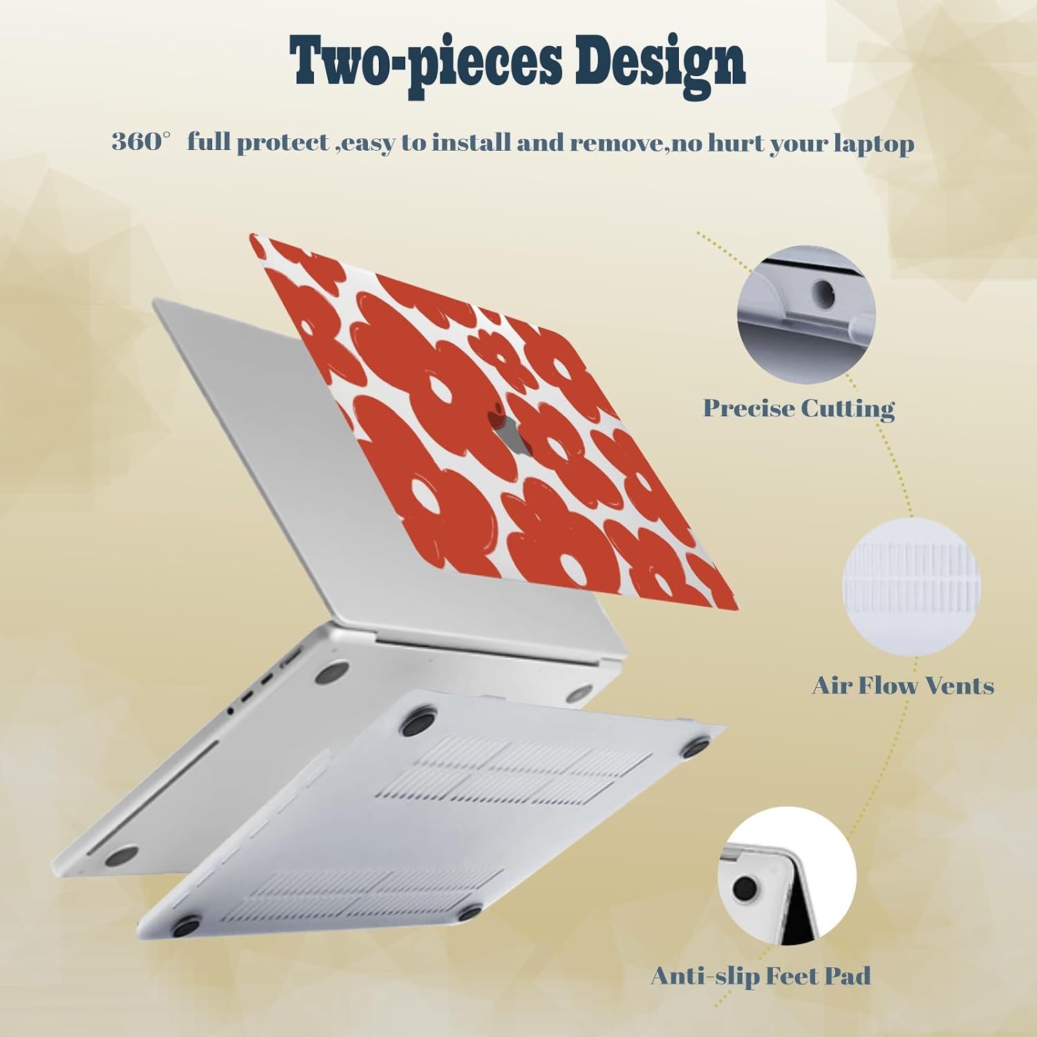 15inch Laptop Case Compatible with MacBook Air 15 inch M4 M3 M2 2025 2024 2023 Model A2941 A3114 A3241 with Air 15.3 Retina Display,Durable Laptop Shell Cover,Red Flower