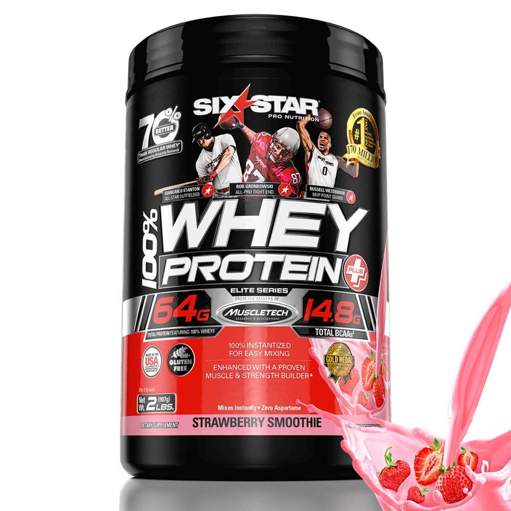 Whey Protein Powder | Six Star Whey Protein Plus | Whey Protein Isolate &amp; Peptides | Lean Protein Powder for Muscle Gain | Muscle Builder for Men &amp; Women | Strawberry, 2 lbs (Package May Vary)