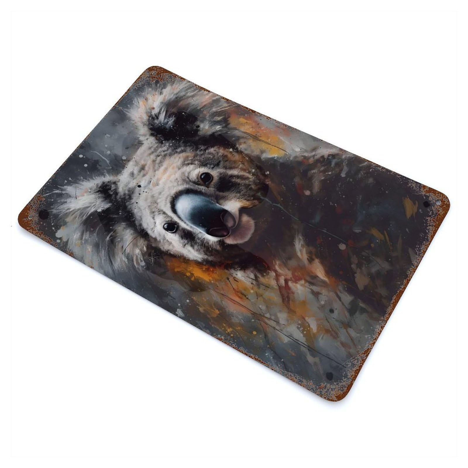 Rust Effect Oil Koala Portrait Aged Metal Wall Plaque 11.8"x7.9", Rustic Home Decor for Bistro, Counter And Cafe Decor