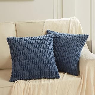 Fancy Homi 2 Packs Dusty Blue 26x26 Pillow Covers, Euro Pillow Covers with Stripe Pattern, Big Throw Pillow Covers for Couch Bedroom 66x66 cm