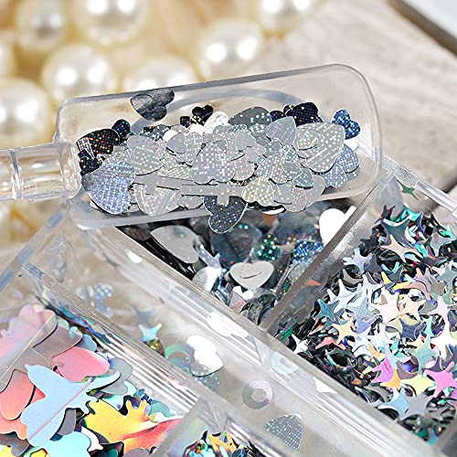 Silver Laser Nail Art Glitter 3D Holographic Sparky Star Flower Nail Sequins Mixed Size Glitters Hollow Circle Cross Heart Dragonfly Flakes Acrylic Nail Supplies Decoration Diy Accessories For Women #TOP3