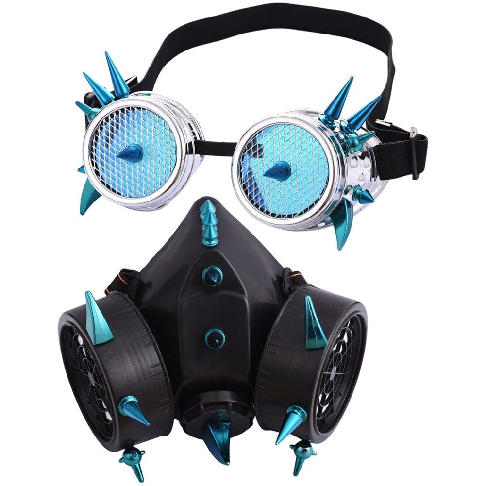 Sanfly Steampunk Gas Goggles Mask Gothic Punk Spike Mask Halloween Gas Mask for Masquerade Carnival Cosplay Props