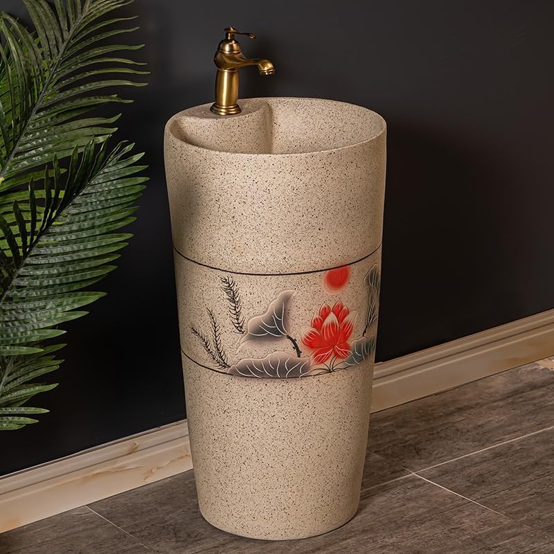 Bathroom Countertop Vessel Sink Home Balcony Column Sink Wash Basin Ceramic Hotel Pedestal Sink Vanity