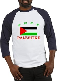 CafePress Free Palestine Baseball Jersey Cotton Baseball Jersey, 3/4 Raglan Sleeve Shirt Blue/White
