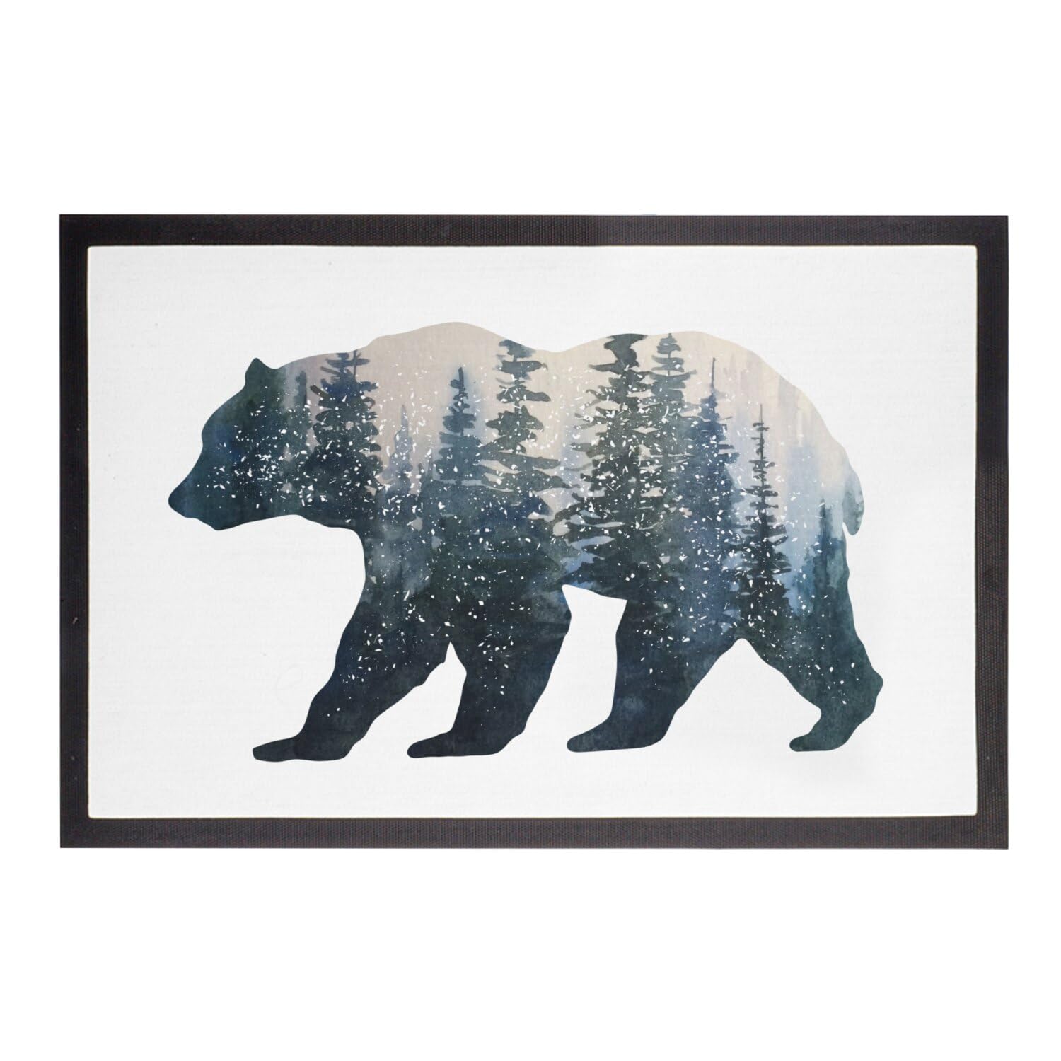 Paillasson d'entrée ours forêt aquarelle tapis déco nature blanc 75x50cm
