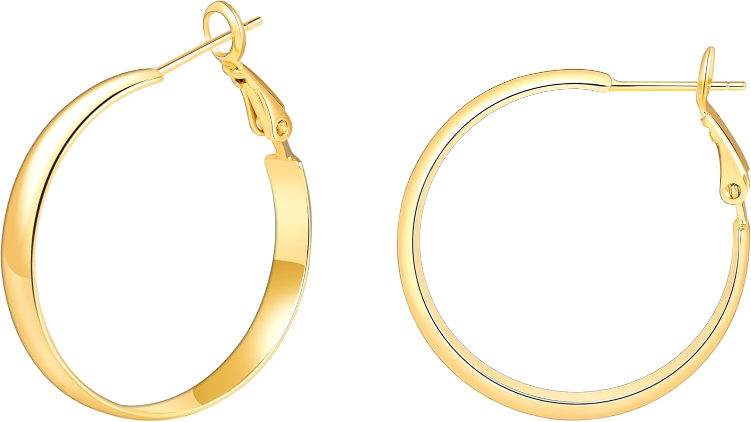 5mm Wide Large Gold Hoop Earrings for Women, 14k Real Gold Post Lightweight Earrings, Lightweight Big Hoops Hypoallergenic Jewelry 25mm/30mm/40mm