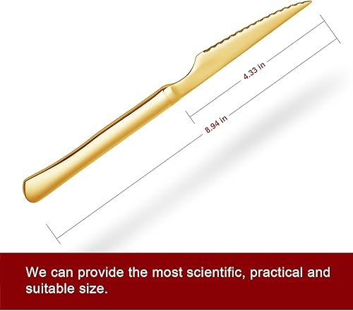 Miniatura 7 de Cuchillos dorados para carne, juego de cubiertos de acero inoxidable ultraafilados, 6 piezas de acero inoxidable serrado, juego de cocina apto para