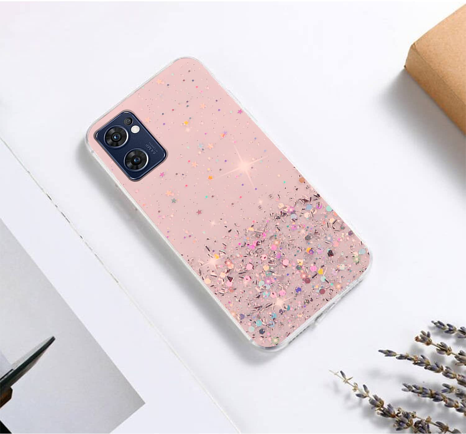 PanXCase Glitter Cover per Oppo Find X5 Lite/Oppo Reno7 5G - Custodia Trasparente Bling Disegni Elegante Brillantini Ultra Sottile Antiurto Ragazza Donna Cover (Rosa