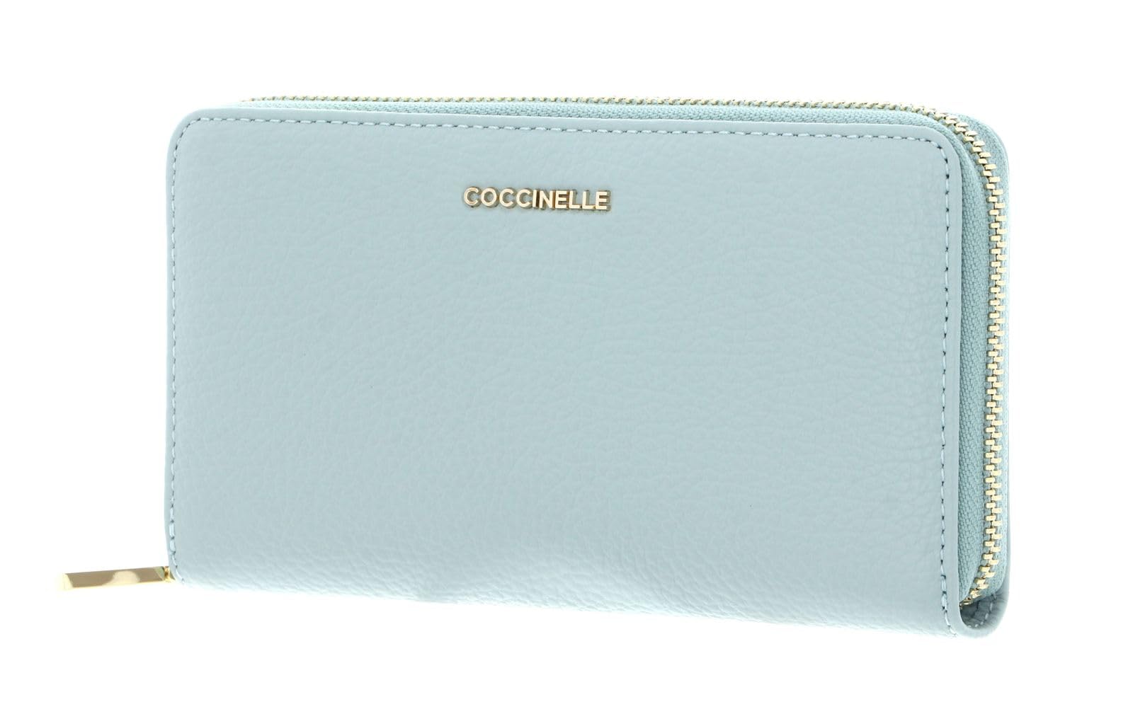 Porte-monnaie cuir bleu clair zippé compact contre l'encombrement