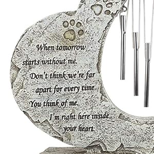 Paw Prints Pet Dog Memorial Stones with Wind Chimes, Loss of Dog Sympathy Keepsake Pet Dog Memorial Gi-fts, Heart Shaped Pet Dog Headstone Grave Markers for Garden Yard Patio Lawn Decor