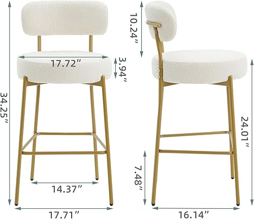 Miniatura 2 de White - Juego de 3 taburetes de bar modernos de 24 pulgadas con respaldo, taburetes de bar tapizados con patas doradas para isla de cocina, bar,