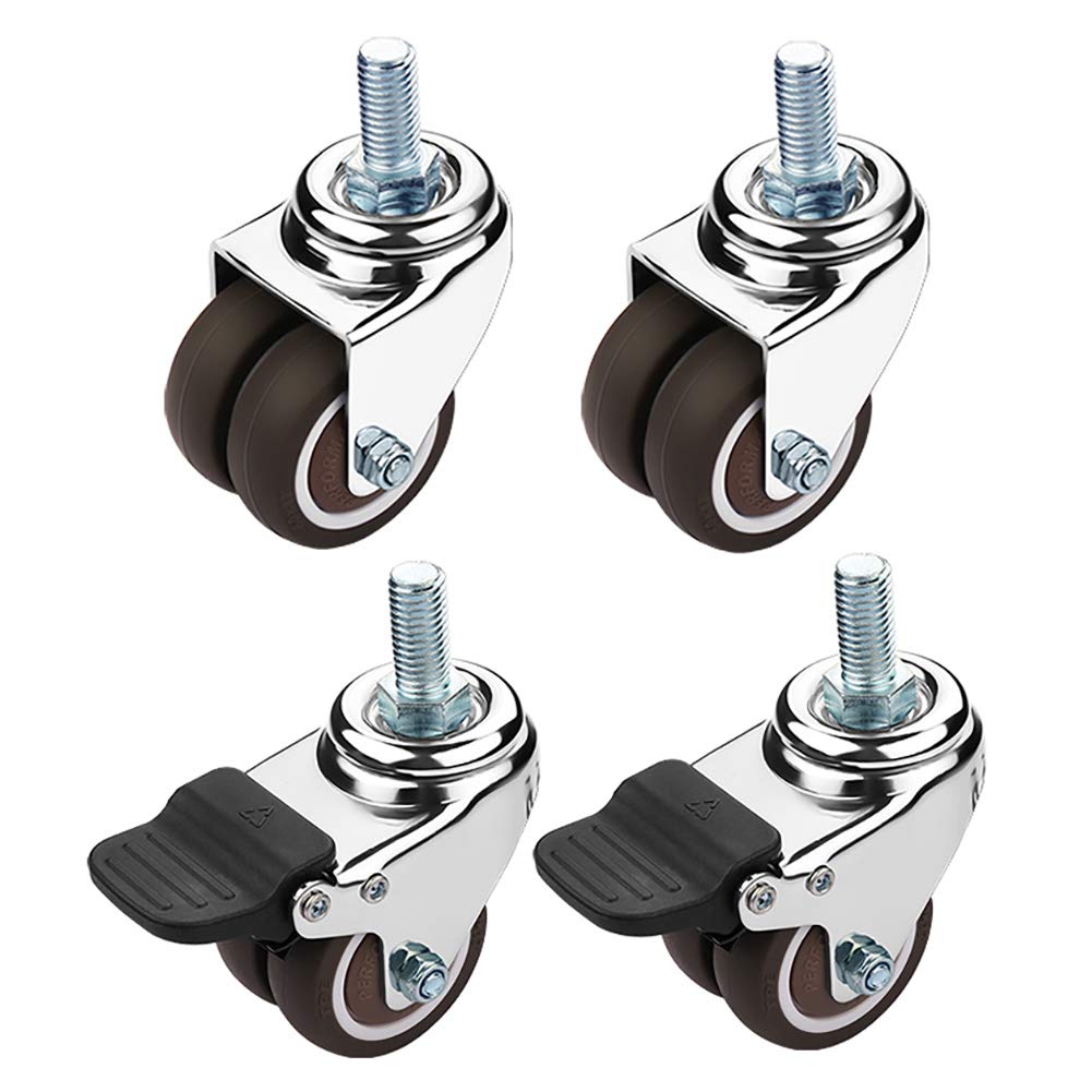 GYRAZXS 2" Heavy Duty Universal Swivel Caster Wheels with Brake Double Rubber M10 Thread 100kg Load Capacity Perfect for Furniture Mobility and Silent Movement