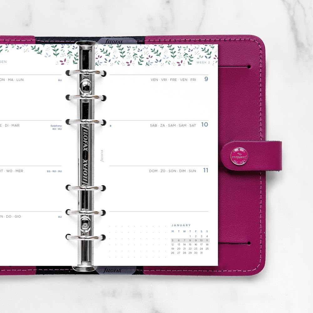 Filofax Calendar Diary Refill, Personal/Compact Size, Week-to-View, Garden Minimal Diary Pack, Multilingual: Five Languages, 2026 (C68492-26)