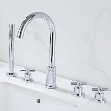 Shower Head Set, 3 Hole Bath Mixer Tap Chrome Shower Head and Hose Set for Bath Taps Bathroom Hot Cold Water Tap Mixer Shower,Chrome-5 Holes