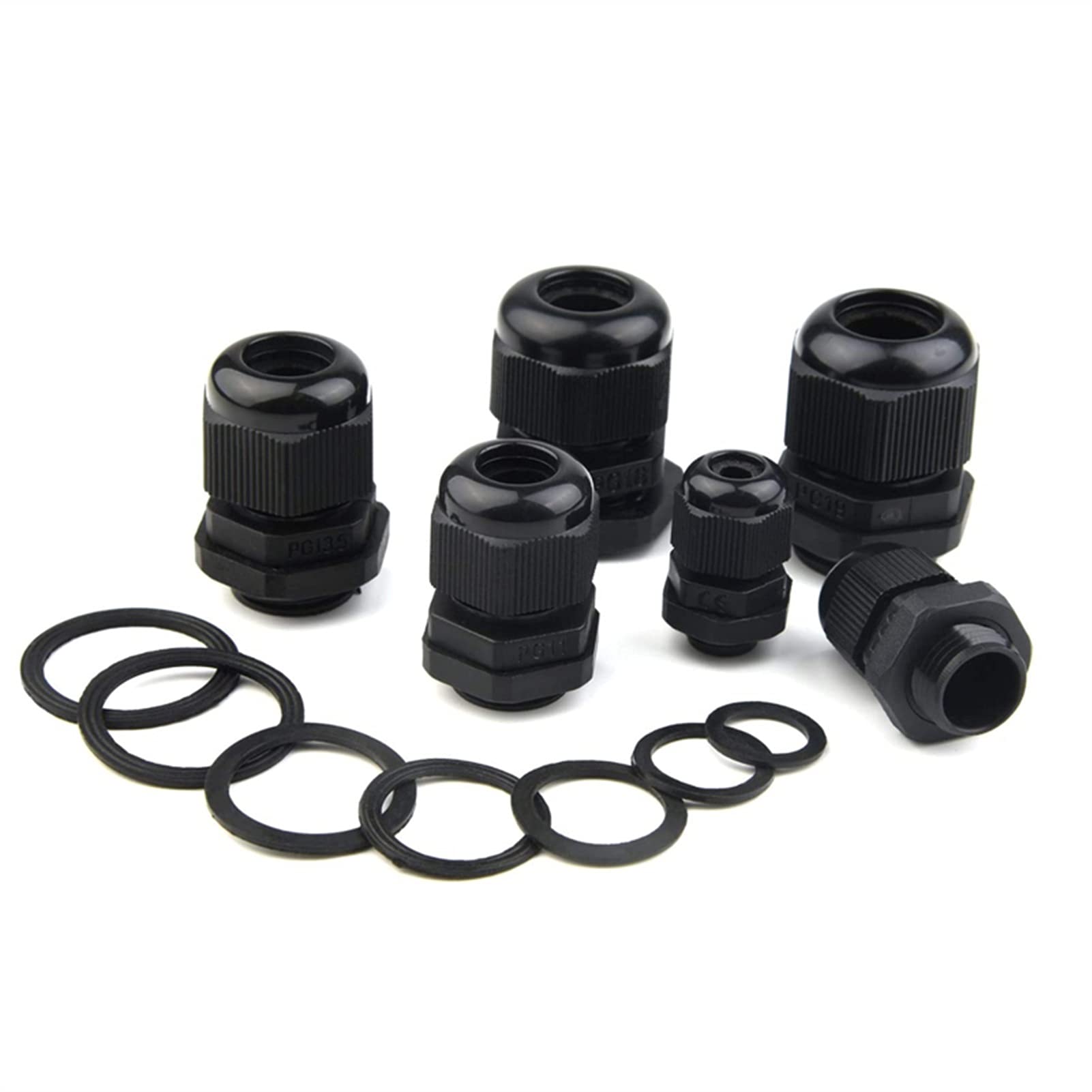 Kit de mezcla de sellos de cable, Conectores de cable de nailon de plástico, 10 piezas PG7-PG29, prensaestopas de nailon IP68 for caja de conexiones(Pg13.5 L 12 Bk 10pcs)