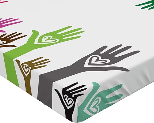 Miniatura 4 de Ambesonne Love Fitted Sheet, People Support Hand Heart United Illustration Charity Encouragement Winning Team Print, Comfy Bed Cover with All-Round