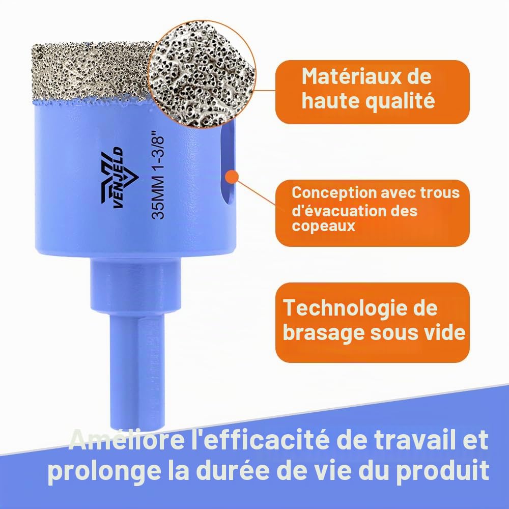 Foret Diamant Carrelage Boîte 11Pcs - 6/8/10/20/25/28/32/35/45/50/65mm Tige Triangulaire Scie Cloche pour Céramique Porcelaine Carrelage Granit Marbre