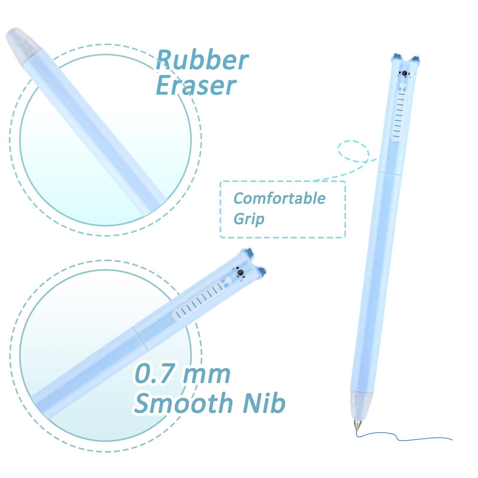 9 penne gel cancellabili a forma di animale con punta da 0,7 mm, inchiostro blu, penne gel per scrittura fluida, riscrivibili, set di penne termiche per scuola, ufficio, appunti, cancelleria