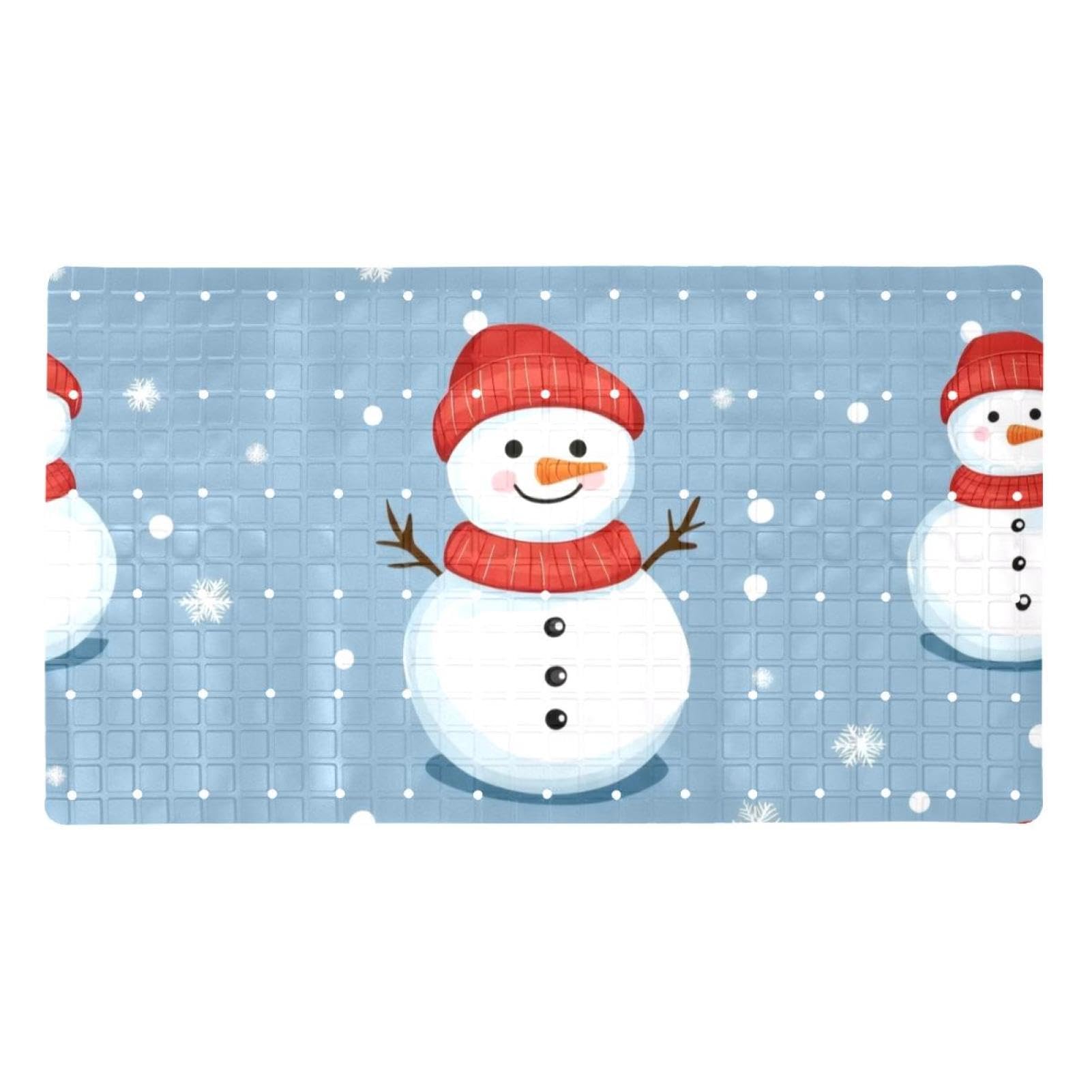 Rutschfeste Badematten für Badezimmer, Motiv: Schneemann auf grauem Hintergrund, rechteckige Badewannenmatte, maschinenwaschbar, 40 x 70 cm