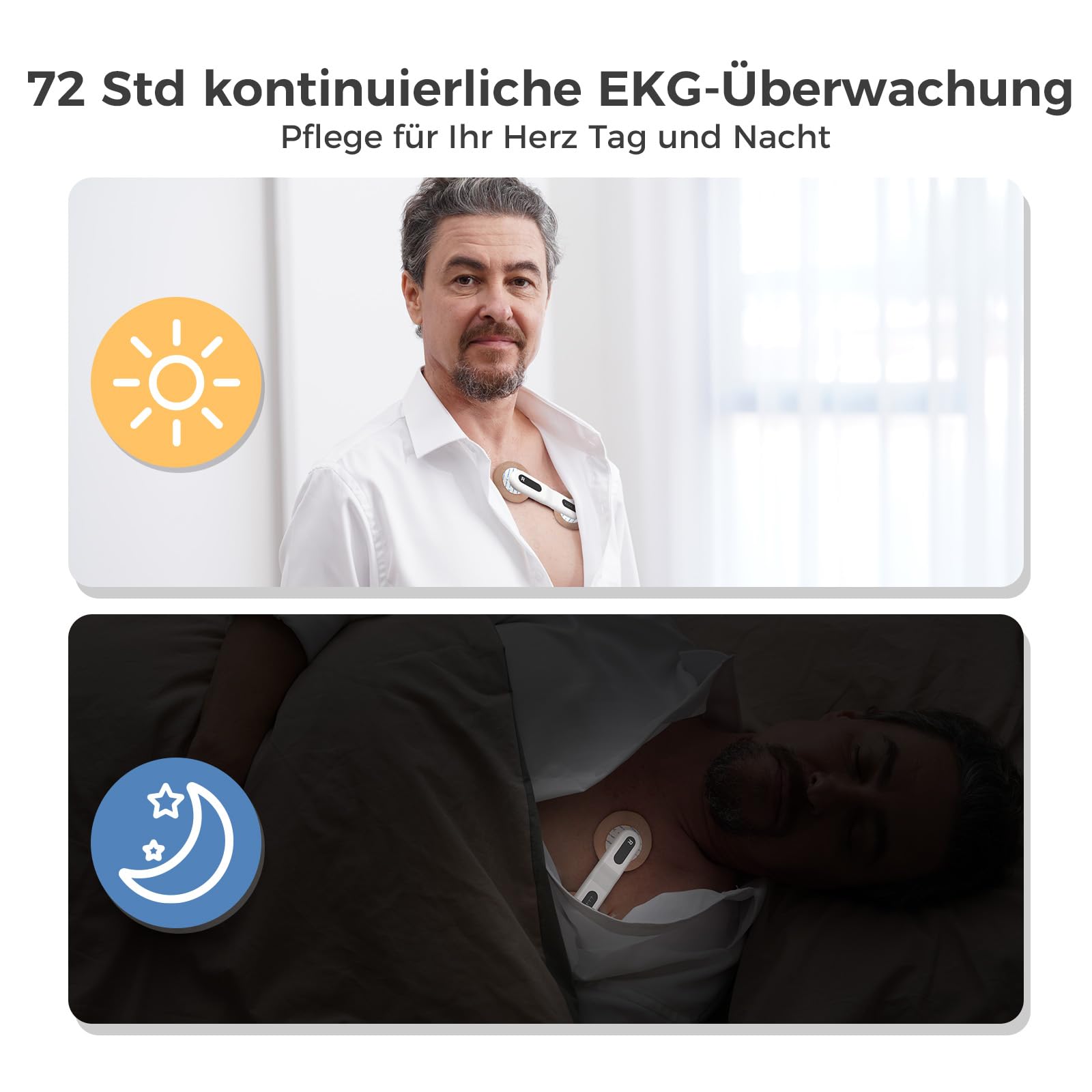 CheckMe ER1-LW 72 Stunden Langzeit-EKG Gerät mit AI-Analyse | EKG Gerät für Zuhause, EKG-Ereignismarker-Funktion, App & PC-Software, Kompatibel mit Allgemeine Elektrodenpads