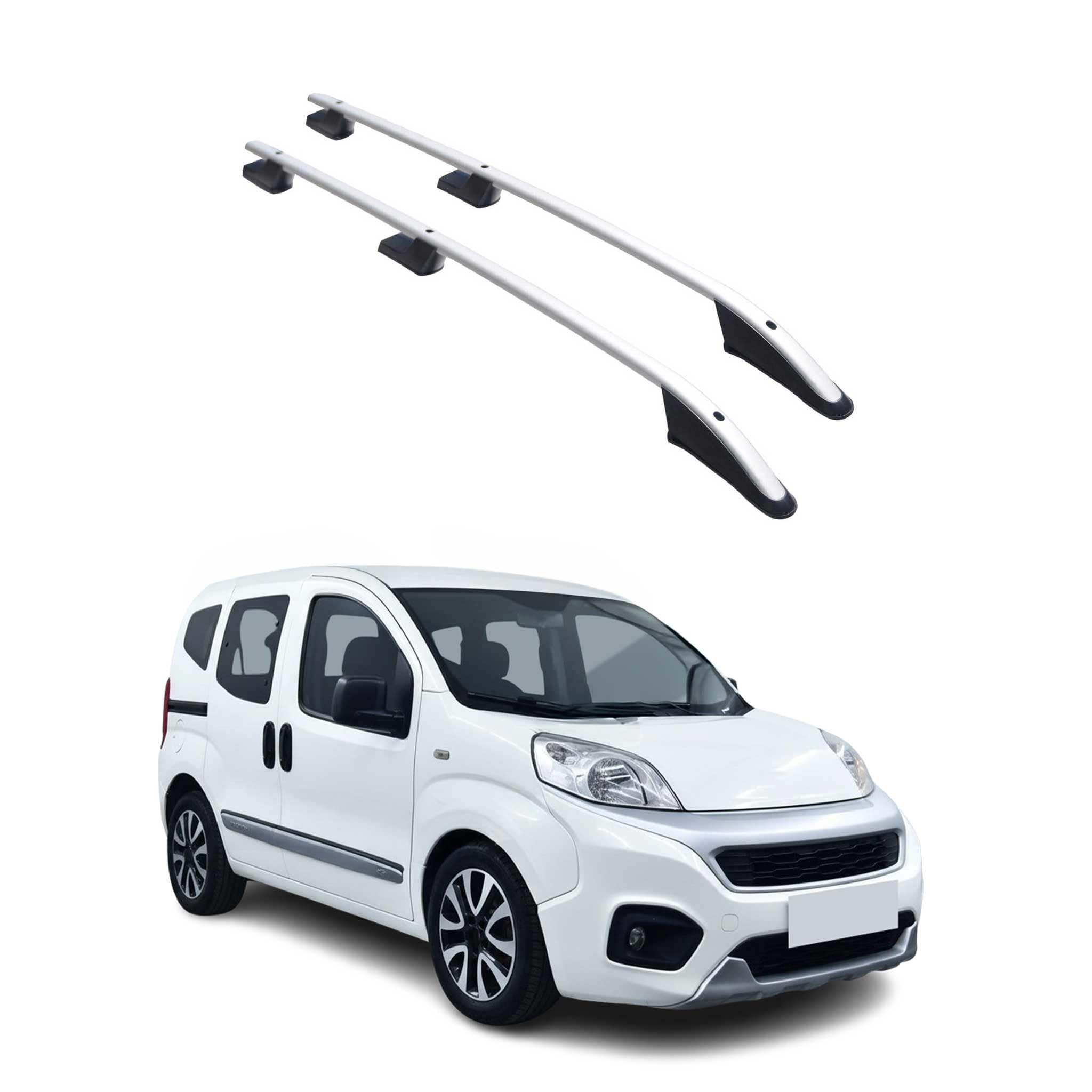 OMAC Alu Rail Tetto Barre Trasversali compatibile con FIAT Fiorino & FIAT Qubo 2008-2019 TÜV ABE Grigio