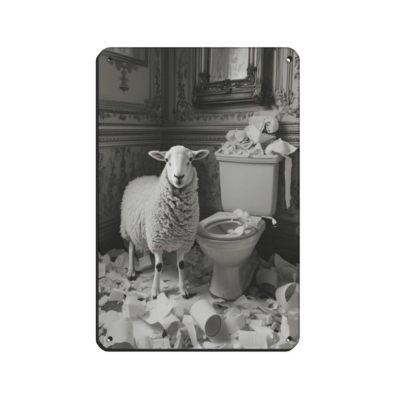 Sheep with Toilet Paper Mess Wall Decor Tin Sign Vintage Metal Pub Club Cafe Bar Home Wall Art Decoration Poster Retro 8x12inch(20x30cm)