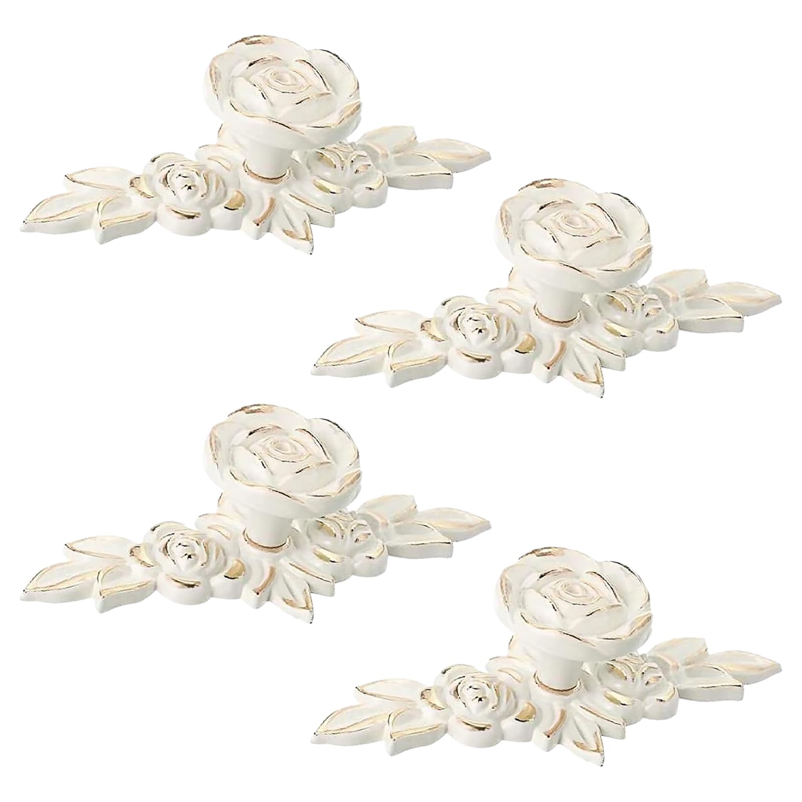 Morobor White With Golden Trim Euro Rose Cabinet Knobs With Back Plate, 4 Pcs Vintage Zinc Alloy Handles Ivory White Drawer Handle Knobs For Wardrobe Dresser Cabinet With Screws(Golden Edge)