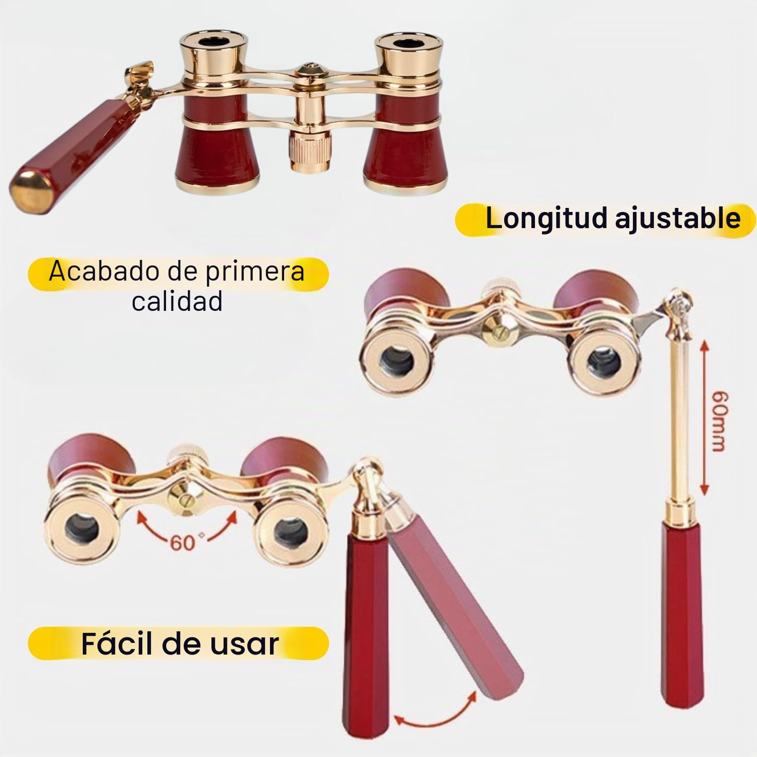 3X25 Opera Theater Horse Racing Glasses Binocular Telescope with Handle/Accessory Kit Women Telescope (Red)
