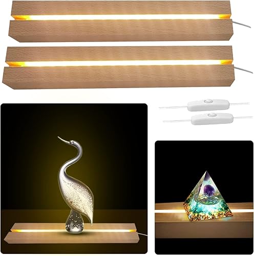 Miniatura 3 de Base de pantalla de luz LED, 2 piezas de base de luz LED de madera de 11.81 pulgadas para acrílico, pedestal de pantalla de madera rectangular, base