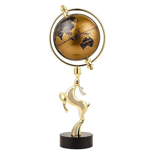 Luxury World Globe: Rotating Gold Globe on Diamond-Accented Deer &