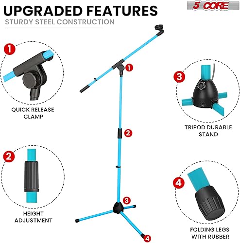 Miniatura 6 de 5 Core Soporte de micrófono trípode ajustable de 18 a 72 pulgadas Soporte de brazo de brazo robusto Pedestal para microfono para cantar - MS 080 SKY