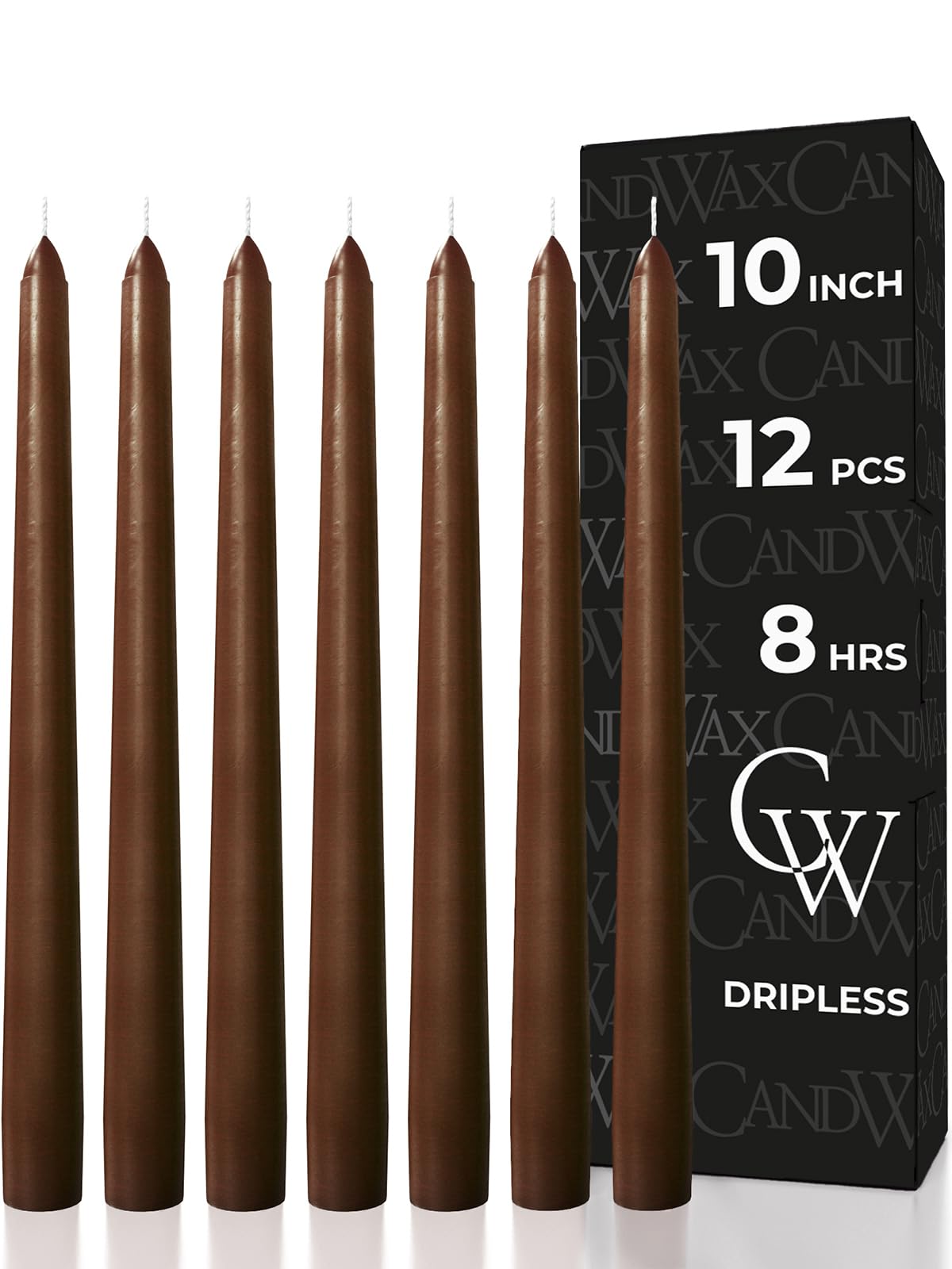 CANDWAX 10 inch Candlesticks - Set of 12 Dripless Tapered Candles - Brown Candles for Home Decor — image 1