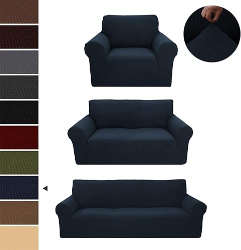 Miniatura 3 de Sapphire Home Juego de fundas de sofá de 3 piezas, fundas para sofá, sofá biplaza y sillón, ajuste elástico, sin arrugas, protector de muebles,