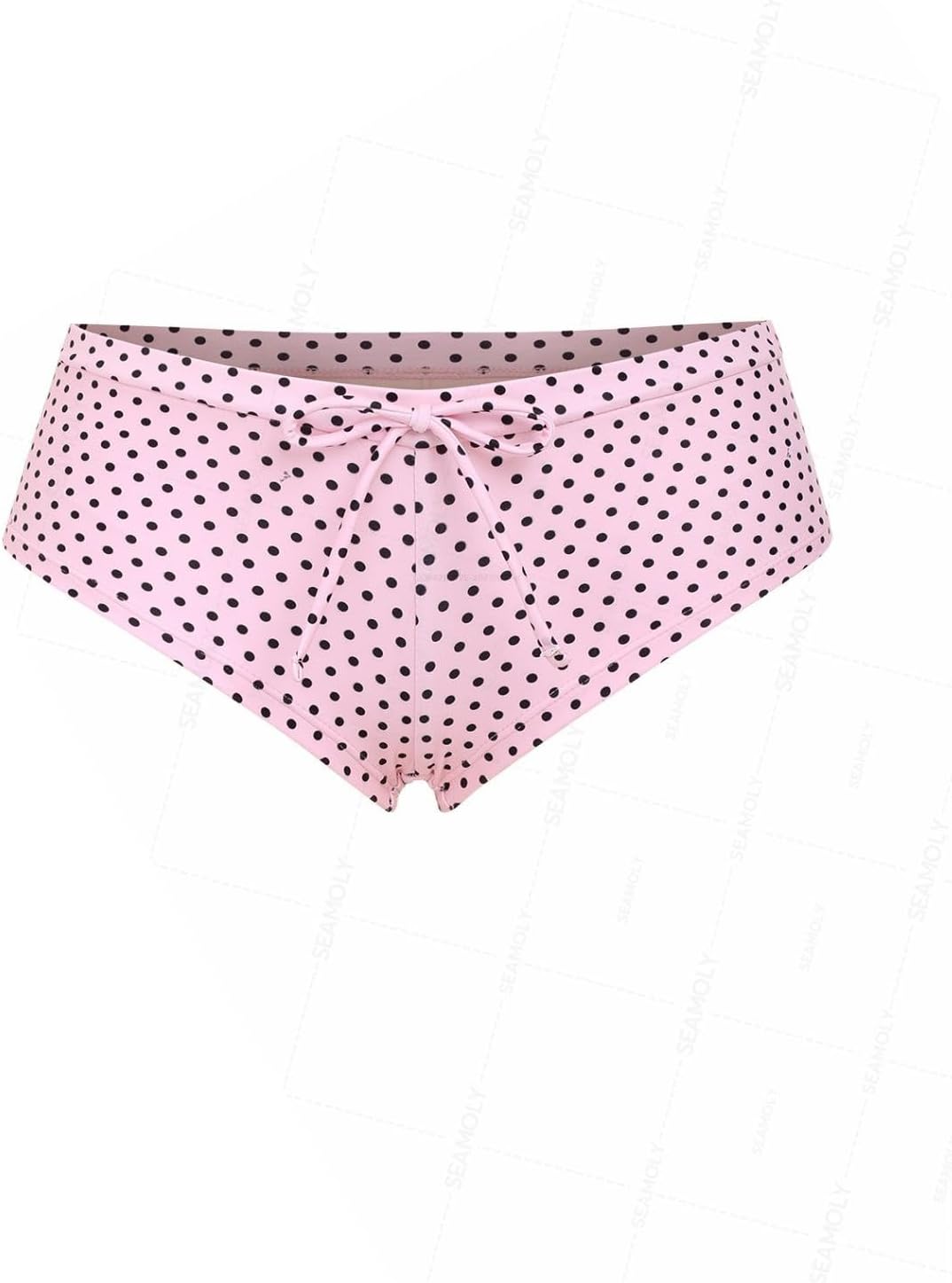 seamoly Deep Blue Polka Dots Print Bowknot Decor Beach Swim Bottom Boyshorts